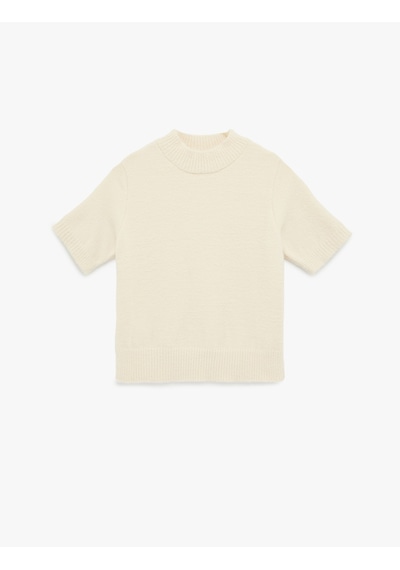 Koton Regular Fit Kısa Kollu Dik Yaka Triko Kazak Ekru 6sak90081ht Ekru