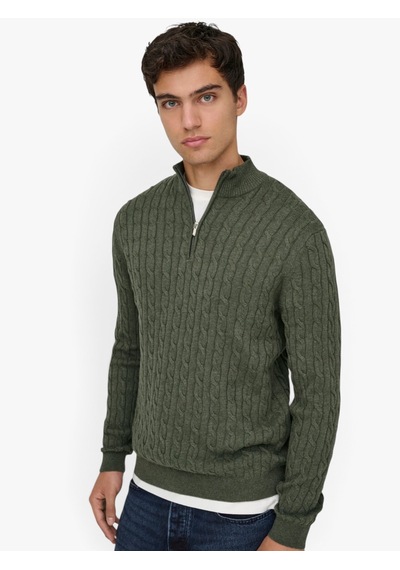 Only & Sons Onslouı Reg 12 Cabel Half Zıp Knıt Noos Erkek Gri Kazak - 22033763