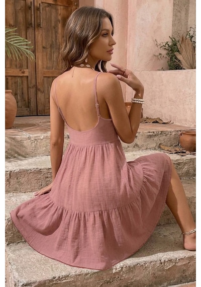 Bella Notte Pembe Askılı Salaş Model Yazlık Elbise