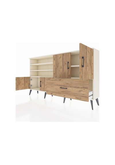 Arges Konsol 5 Raflı Tek Çekmeceli 4 Kapaklı 176x30x99 Aytaşı-çam Aytaşı-çam