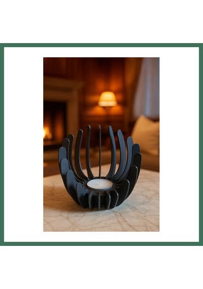 En-cag 3d Baskı Nilüfer Çiçeği Formlu Mumluk Tealight Mum Tutucu Yapıştırıcısız Geçmeli Dekoratif Mumluk Siyah Bss