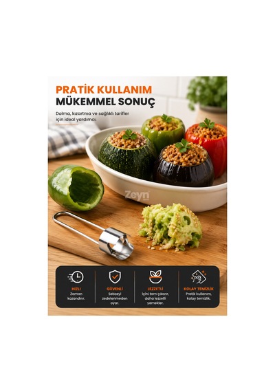 Metal Kabak Oyucu Paslanmaz Çelik Sebze İç Oyacağı Dolmalık Kabak, Patlıcan, Biber Ve Salatalık Oyma Aparatı Gri