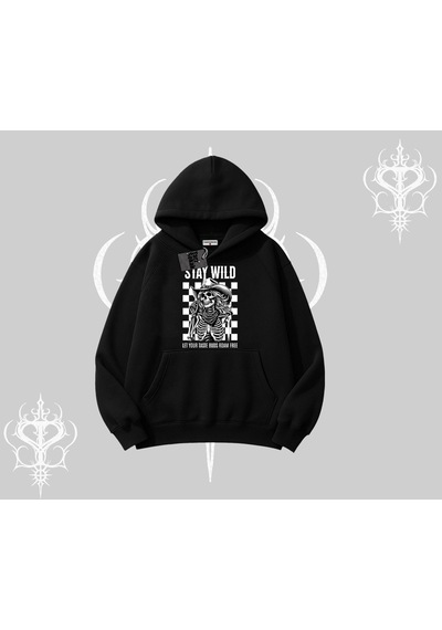 Startmore Kapşonlu Sweatshirt Stay Wild Rock Spirit Urban Riot Siyah
