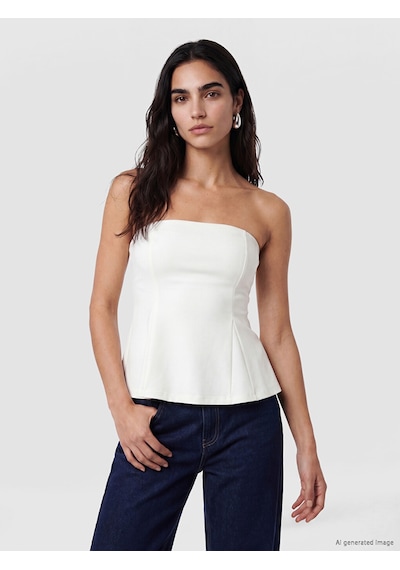 Lcw Vision Beyaz Straplez Yaka Peplum Korse Bluz