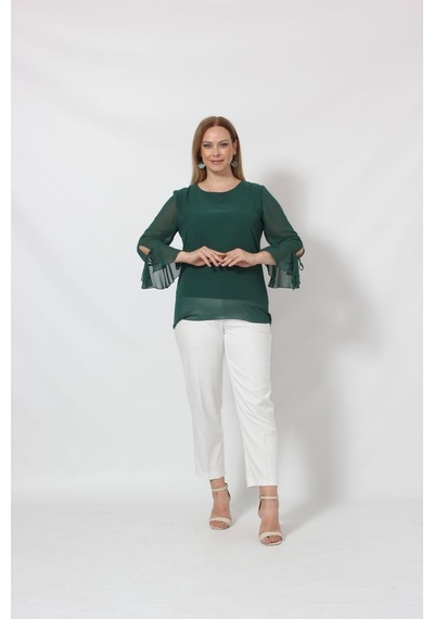 Moda Berray 3119p Petrol Kolu Valon ve Bağcık Detaylı Bluz Açık Haki