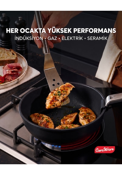 Ceraware Hona Made in Korea Seramik Yapışmaz Tencere Tava Seti 9 Parça Tak Çıkar Saplı İç İçe Geçebilen Set Siyah