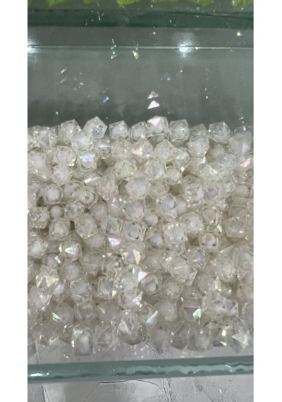 Küp Kübik Kristal Boncuk 10 Mm Janjanlı Akrilik Boncuk Takı, Çanta Boncuğu 50 Gr Beyaz