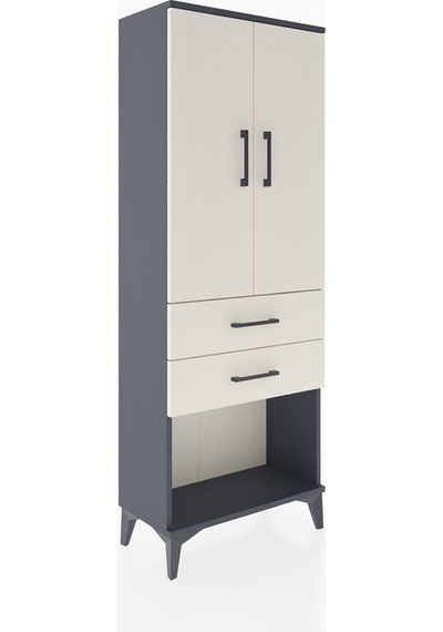 Arges Dolap Tek Raflı 2 Çekmeceli Tek Askılı 60x30x163 Antras... Antrasit