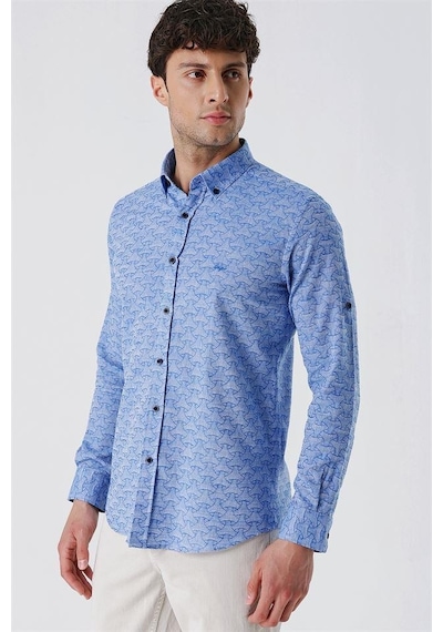 İmza Mavi Kısalabilir Kollu Desenli Jakarlıcepsiz %100 Pamuk Casual Slim Fit Gömlek 1004230181-mavi Mavi İmza Mavi Kısalabilir Kollu Desenli Jakarlıcepsiz %100 Pamuk Casual Slim Fit Gömlek 1004230181-mavi Mavi