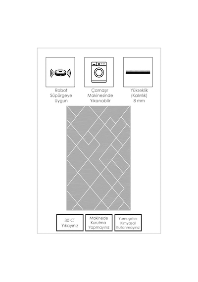 West Home Dijital Baskı Yıkanabilir Kaymaz Taban Gri Salon Halısı Mutfak Halısı Yolluk Wh 533 Grey