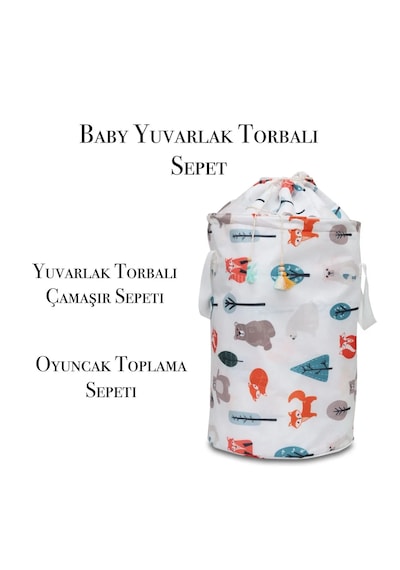 Yuvarlak Torbalı Oyuncak Ve Kirli Sepet Oda Aksesuar 46x32 Qq Beyaz