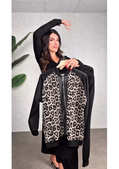 Buğrahayalin Kadın Uzun Kollu Önden Fermuarlı Leopar Desenli Viskon Iki Iplik Bluz Ve Pantolon Ikili Takım Siyah Buğrahayalin Kadın Uzun Kollu Önden Fermuarlı Leopar Desenli Viskon Iki Iplik Bluz Ve Pantolon Ikili Takım Siyah