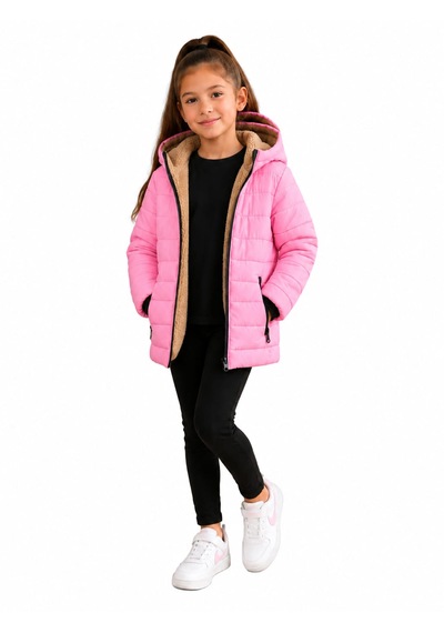 Dublino Kids Pembe Kız Çocuk Kapüşonlu Su Ve Rüzgar Geçirmez Şişme Mont