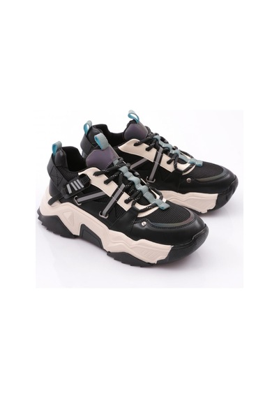 Dgn 65160 Kadin Bağcikli Sneaker Ayakkabi 65160-2027-R14125 Siyah - Yeşil