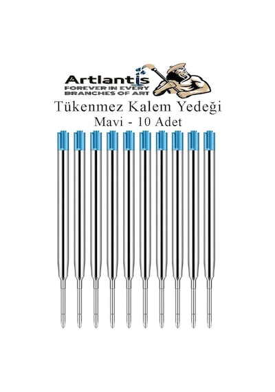 Artlantis Mavi Tükenmez Kalem Yedeği 10 Adet Tükenmez Kalem İçi Yedek Mavi Metal Tükenmez Kalem İçi Okul Ofis Je