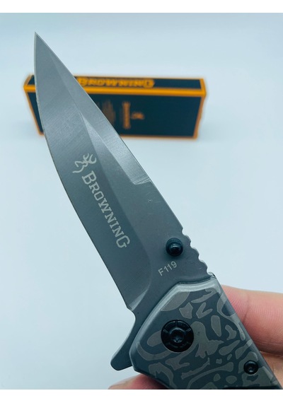 Browning Kamp Marka F119 Metal Kasa Yarıotomatik Kutusunda //22cm Gümüş - Siyah