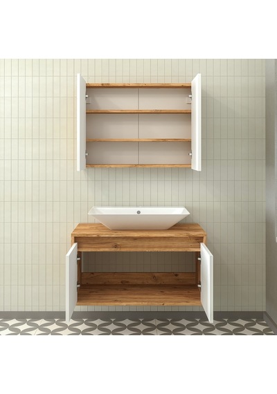 Banos Roomart Ayaksız 2 Kapaklı Lavabolu Ahşap-Mat Beyaz Mdf 8... Beyaz
