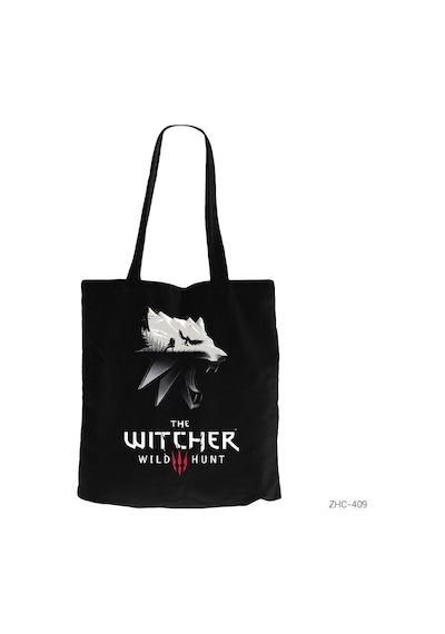 The Witcher 3 Wolf Silhouette Siyah Kanvas Bez Çanta