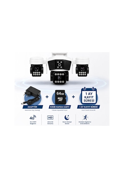 X5tech Rx-95w Wifi 3 Lensli 12 Volt 2a Kablosuz Güvenlik Kamerası+combo 64gb Hafıza Kartı+adaptör Se