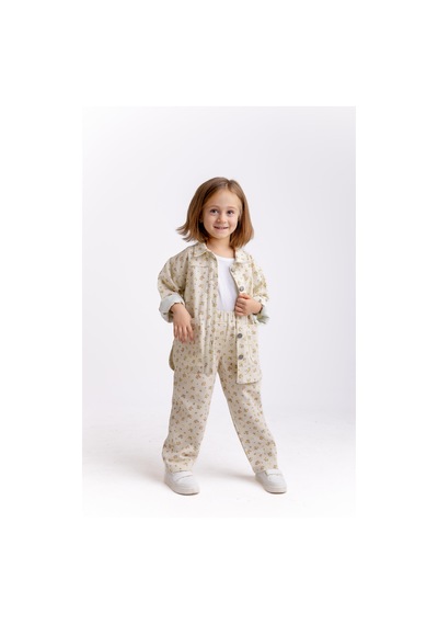 Oliven The Kid Çiçek Gabardin Kız Çocuk Pantolon Ekru