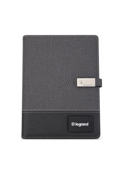 Legrand Işıklı Logo Powerbank Ajanda - 8000 Mah Kablosuz Şarjlı & Led Lambalı Notebook Siyah