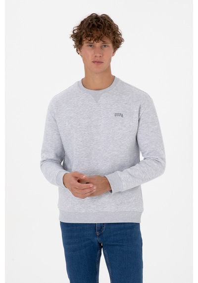 U.S. Polo Assn. Erkek Comfort Fit Bisiklet Yaka Şardonlu Açık Gri Basic Sweatshirt 50313757-VR001