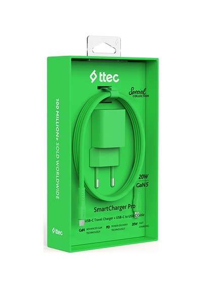 Ttec Smartcharger Gan 20w Pd Seyahat Hızlı Şarj Aleti + Usb-c - Usb-c 3a Kablo Neon 74820746