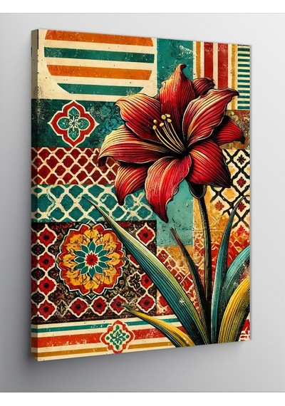 Kanvas Tablo Desenli Kırmızı Çiçek Motifi 100cmx140cm