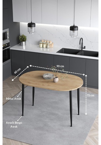Melinda 60x90 Cm Safir Meşe Desen Mutfak Masası Yemek Masası Balkon Masası Çalışma Masası Safir Meşe-siyah Ayak Çok Renkli
