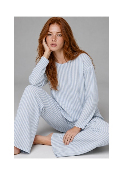 Fit Women Kadın Çizgili Regular Fit Mavi Pijama Takımı 4687