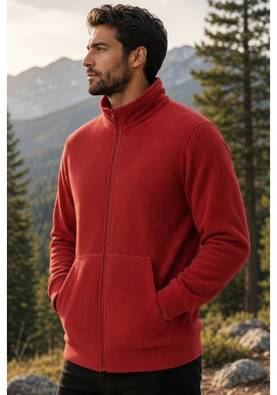 Givoria Erkek Kışlık Fermuarlı Cepli Polar Hırka Outdoor Kırmızı Kırmızı