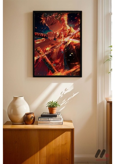 One Piece Zoro Savaşçı Anime Poster, Siyah Çerçeveli Duvar Tablosu - Anime Severlere Özel Hediye