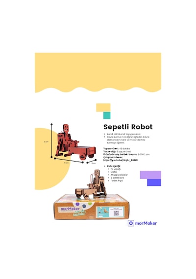 Türk Malı Sepetli Robot Dc Motorlu Ahşap Oyuncak Stem-a Set Çocuklar İçin Boyanabilir Maket