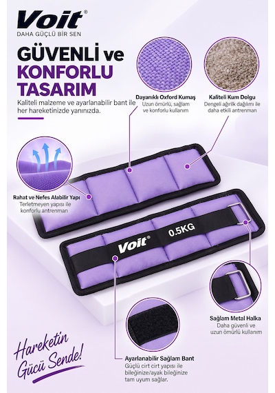 0.5 KG x 2 Adet Ayarlanabilir El ve Ayak Bilek Ağırlığı, Cırt Cırtlı Fitness ve Egzersiz Ağırlık Seti