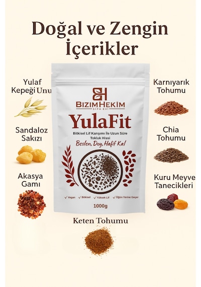Yulafit Kalorisiz Çiğ Lif Karışımı Yulaf Kepeği Unu Vegan 1000g