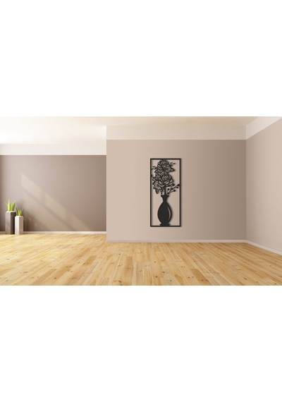As Tasarım Vazo Modeli Ahşap Dekorasyon Duvar Süs Tablo 20x45 Cm Siyah Renk