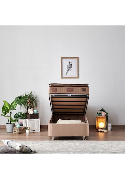 Nironyatak W. Cotton 100X200 Cm Tek Kişilik Pedli Yatak Baza Başlık Takımı -