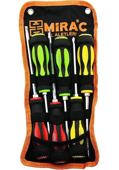 Bez Çantalı Renkli - Kauçuk Kaplama Saplı Darbeli 6lı Set Çift Taraflı Tornavida Tak