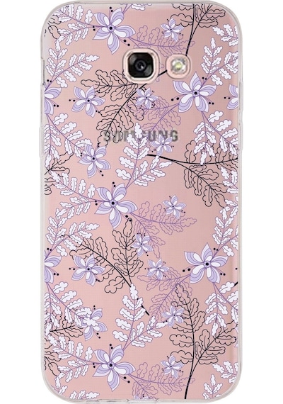 Samsung Galaxy A5 2017 Uyumlu Kapak Floral Lila Tasarımlı Şeffaf Silikon Kılıf