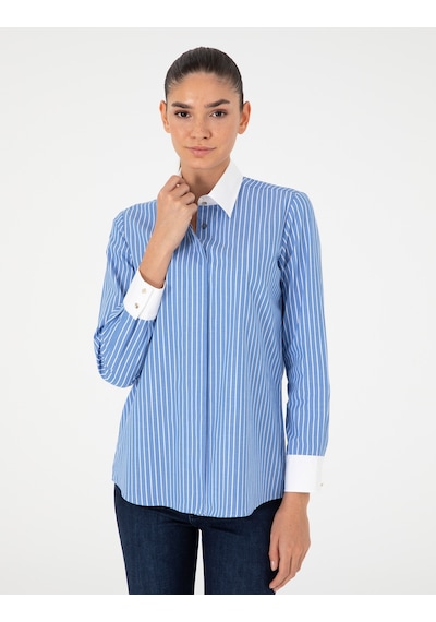 Pierre Cardin Kadın Mavi Gömlek Desenli 50292249-vr036 Mavi
