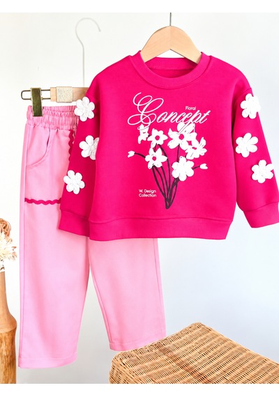 Elzo Collection Kız Çocuk Ön Ve Kolları Çiçek Aplikeli Sweatshirt Gabardin Denim Kot Alt Üst Takım Çok Renkli Elzo Collection Kız Çocuk Ön Ve Kolları Çiçek Aplikeli Sweatshirt Gabardin Denim Kot Alt Üst Takım Çok Renkli