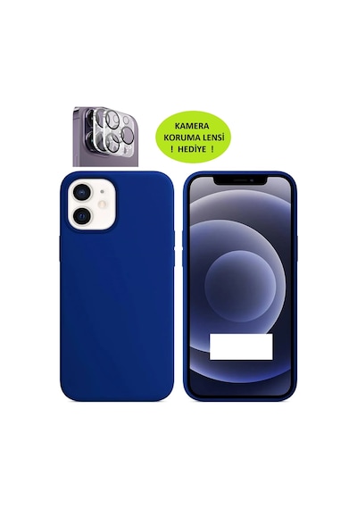 Apple Uyumlu iPhone 12 Ve 12 Pro Model Lansman Kılıf, İçi Kadife - Kamera Koruma Lensi Lacivert