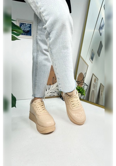 Günlük Kadın Sneaker Bağcıklı Hafif Kalın Yüksek Tabanlı Yürüyüş Nefes Alan Spor Ayakkabı 451 Nut