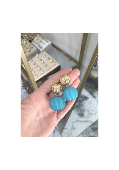 Mavi Ve Gold Detaylı Küpe