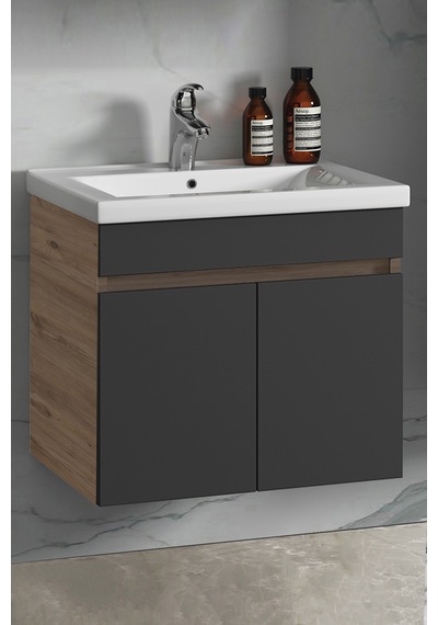 Çiğdem 65 Cm Atlantik Çam-antrasit Gri Mdf Asma Banyo Alt Dolabı Antrasit - Atlantik Çam