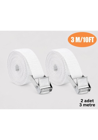 Tr Beyaz Bağlama Kayışı 3 Metre, Metal Tokalı, 2 Adet