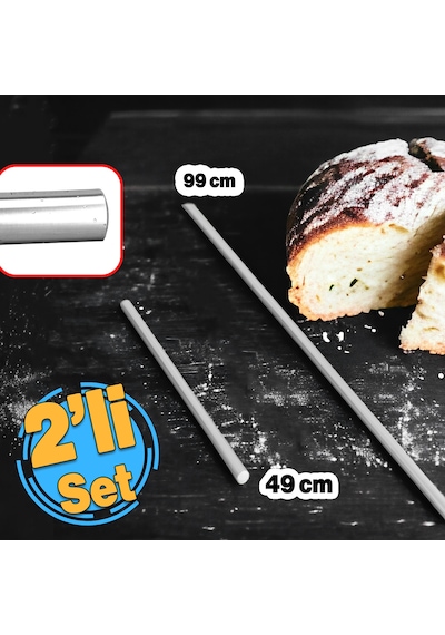 Alüminyum Metal Oklava 2'li Set 99-49 Cm Börek Hamur Yufka Açma Silindir Yuvarlak Uzun Kısa Mutfak