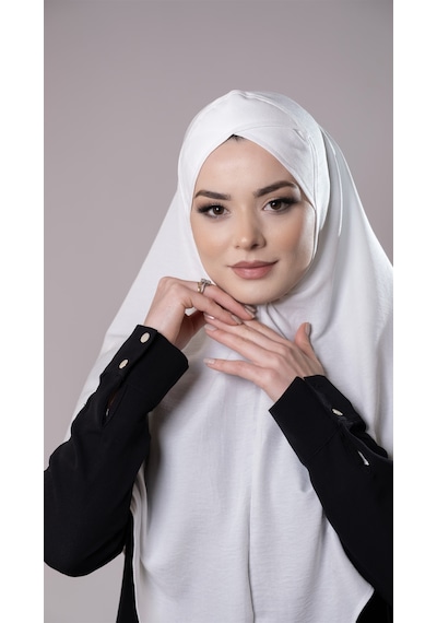 Hürrem Bone Krem Pratik Hazır Geçmeli Tesettür Eşarp Pamuk Caz Kumaş Tek Katlı Çapraz Hijab 2305 40