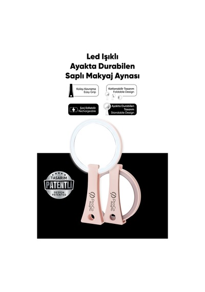 Beauty Pro Led Işıklı Makyaj Aynası - Ayakta Durabilen, Şarj Edilebilir Uzun Ömürlü Kullanım Pembe Pembe