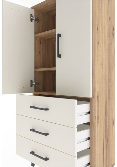 Arges Dolap 3 Raflı 3 Çekmeceli 2 Kapaklı 60x30x134 Çam-aytaşı Çam